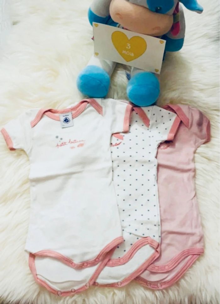 3 mois - lot 3 bodies MC petit bateau