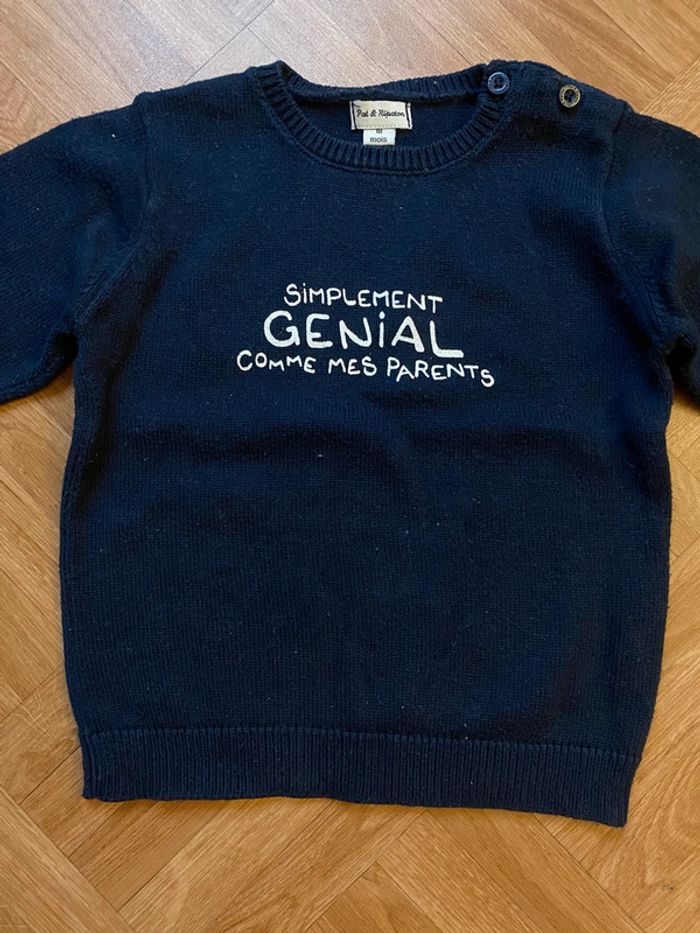 Pull à col rond bleu taille 18 mois Pat & Ripaton - photo numéro 2