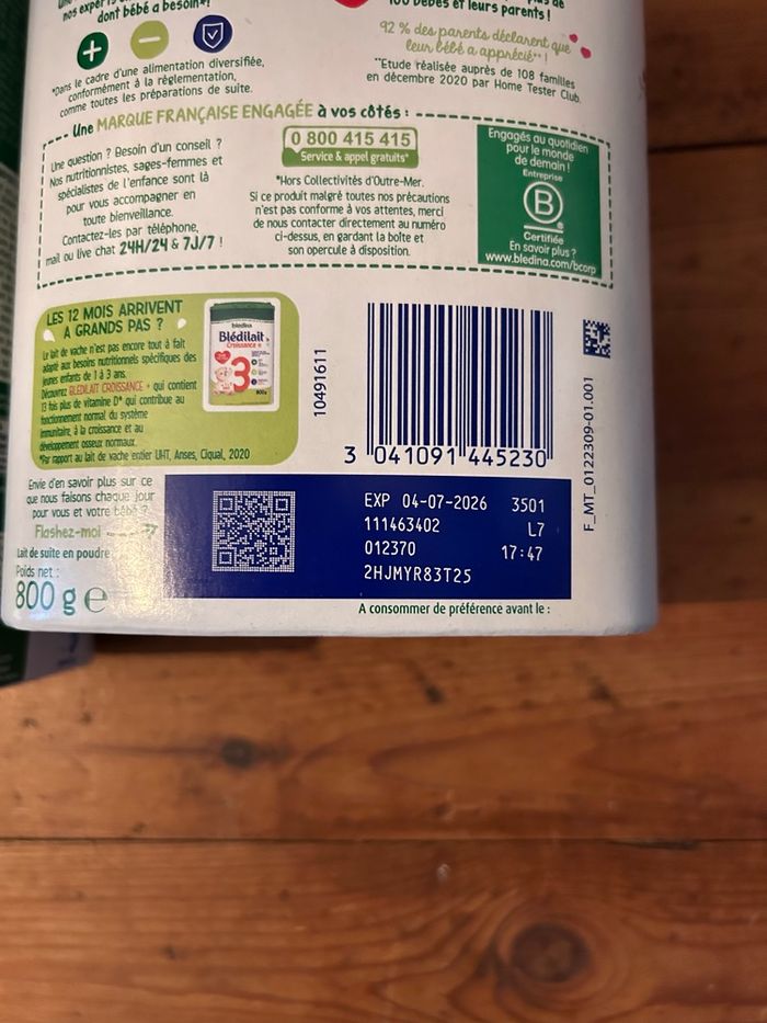 Lot de Lait et Céréales Blédina pour Bébé (6-12 Mois)