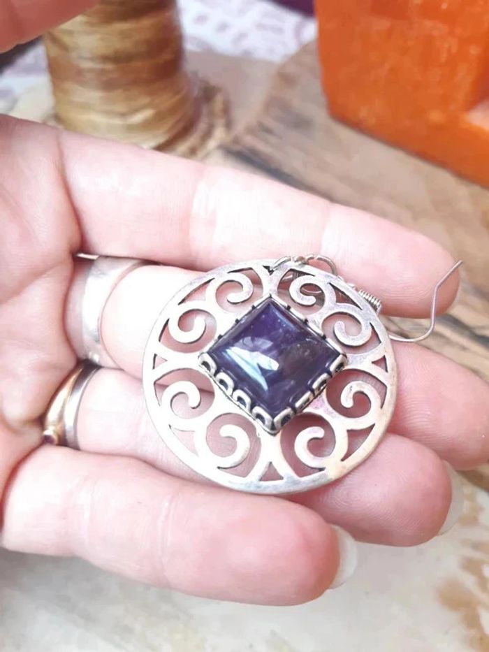 Boucles d'oreilles améthyste neuve - photo numéro 5