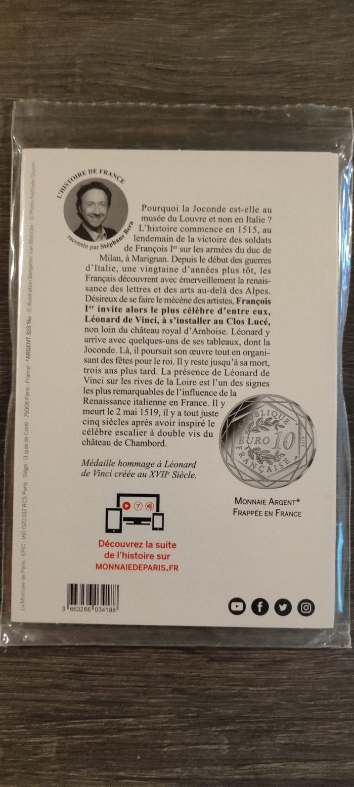 Pièce de 10€ "Léonard de Vinci" - photo numéro 2