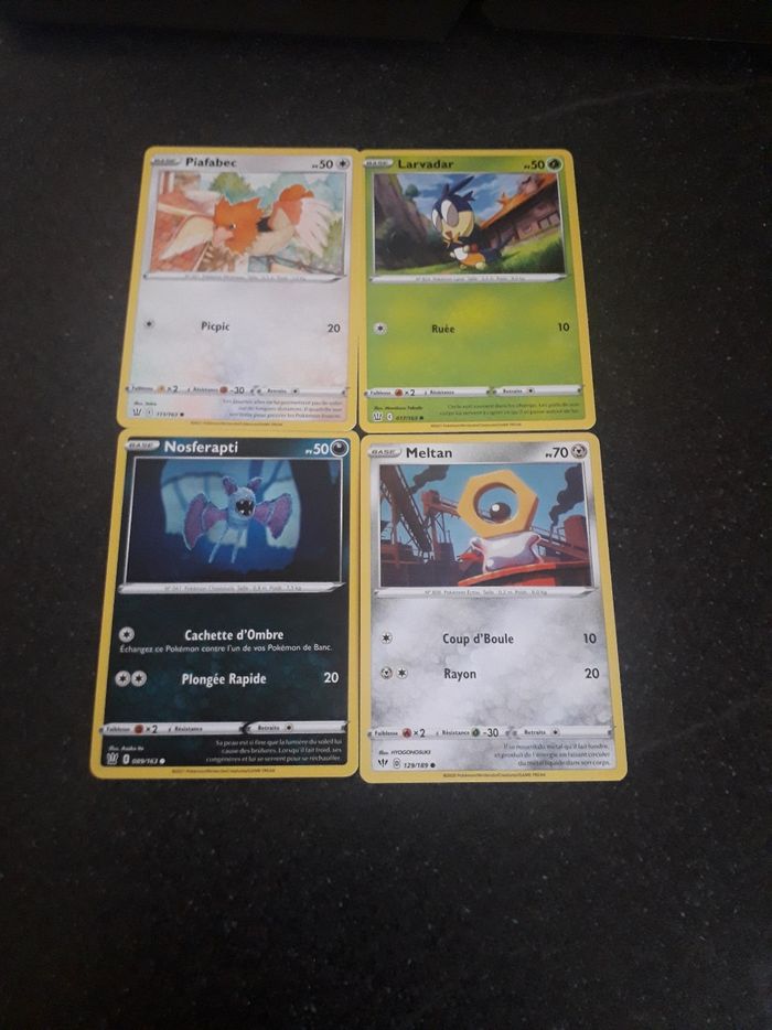 Piafabec + Larvadar + Nosferapti + Meltan lot de 4 cartes Pokémon neuves