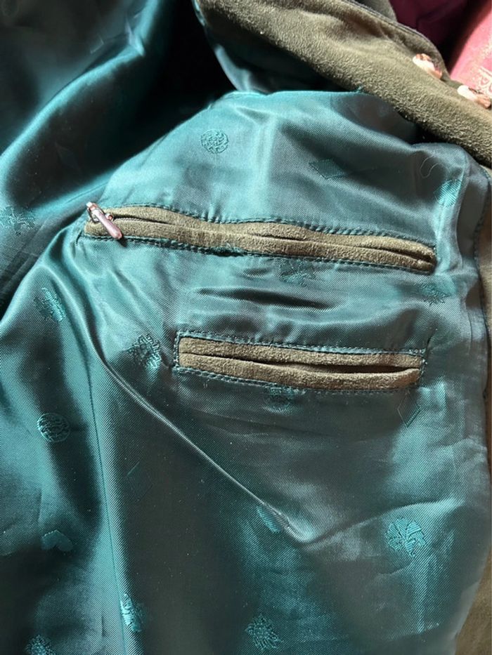 🌲Veste blazer cuir daim vert sapin vintage autrichien trachten suede leather blazer🌲 - photo numéro 17