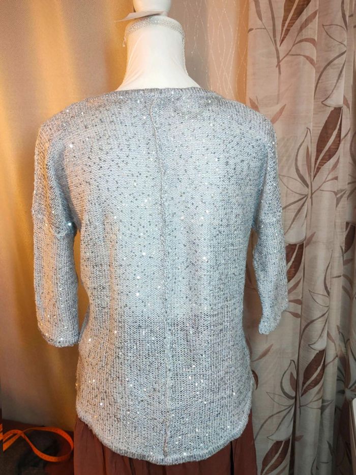 Pull Jacqueline Riu  gris chiné, détails sequins,  maille  douce, allure élégante - photo numéro 3
