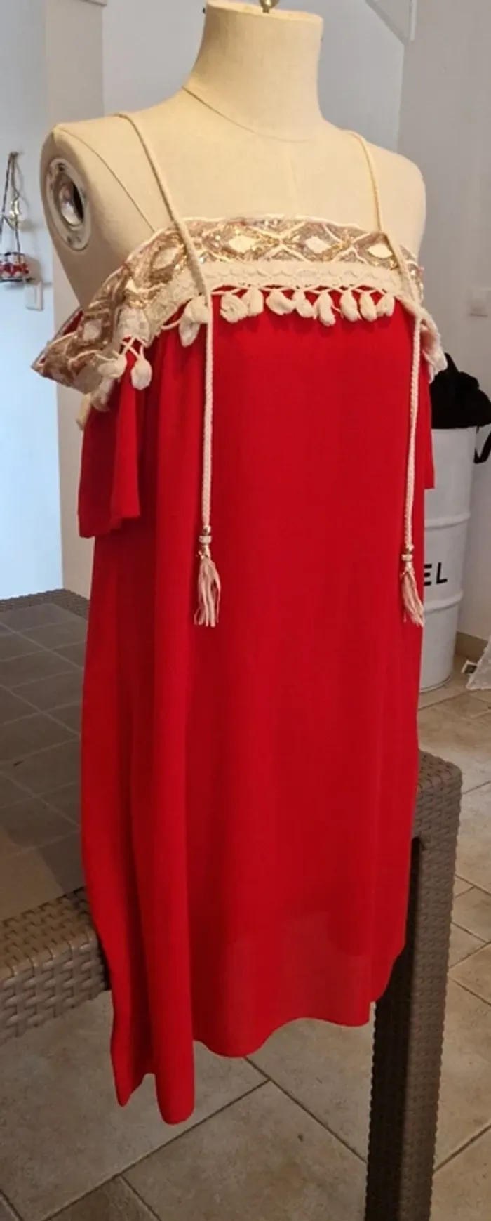 Robe bohème rouge et beige - photo numéro 12