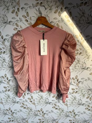 Blouse bi matière satiné et côtelé