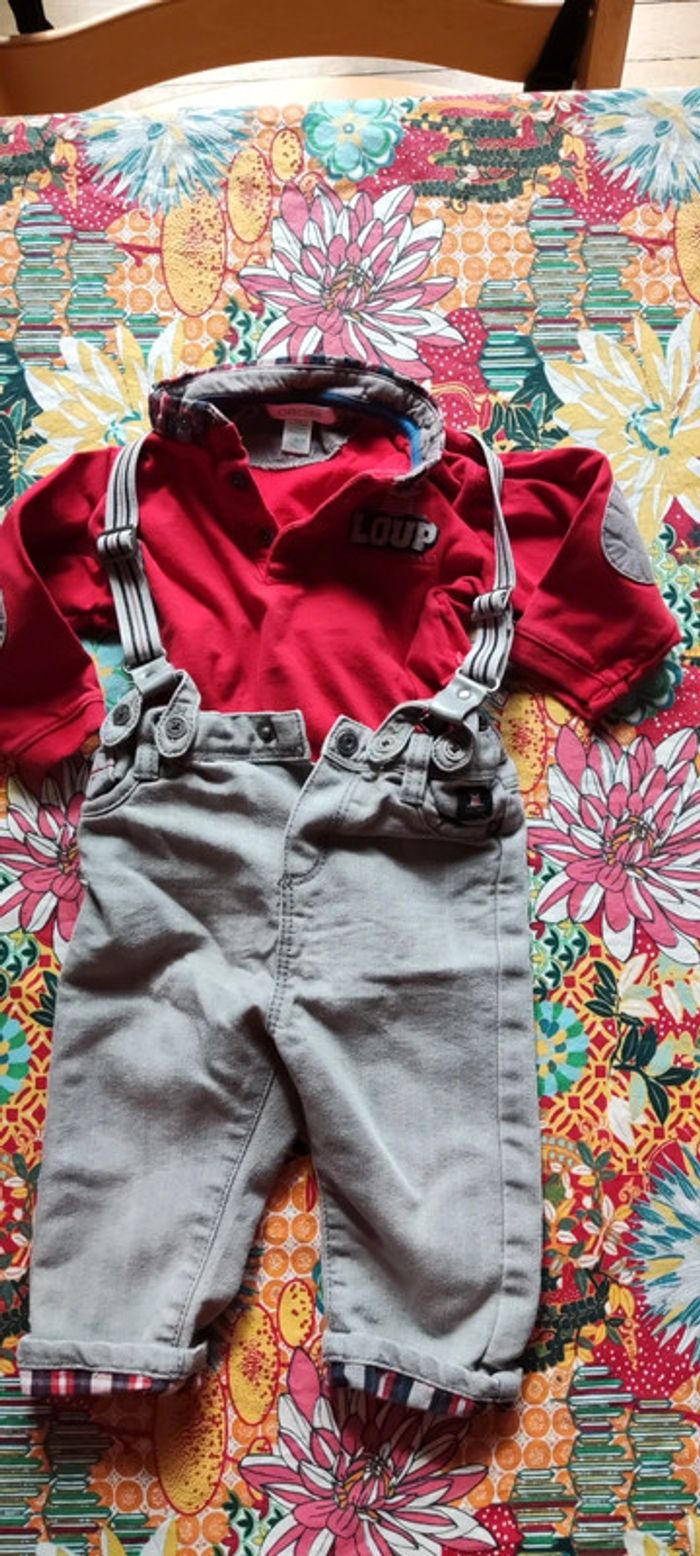 Tenue jean bretelles 12mois