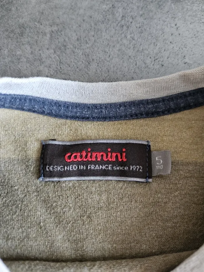 T-shirt à manches longues doublé garçon - Taille 5 ans (110cm) - Catimini - Marine et beige - photo numéro 2