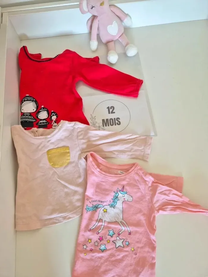 3 t-shirt manches longues 12 mois fille