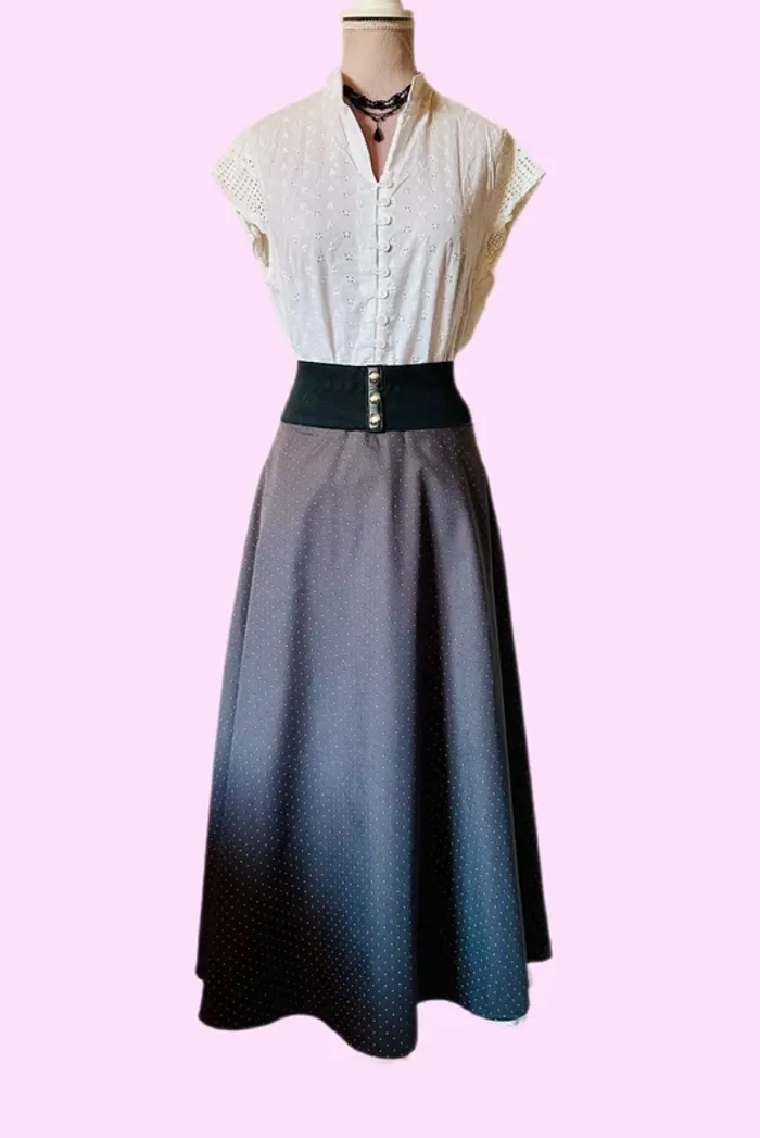 🩶🌸Jupe longue à pois bohème coton gris M/38 cottagecore Oktoberfest Berwin&Wolff polka dots skirt🌸🩶 - photo numéro 9