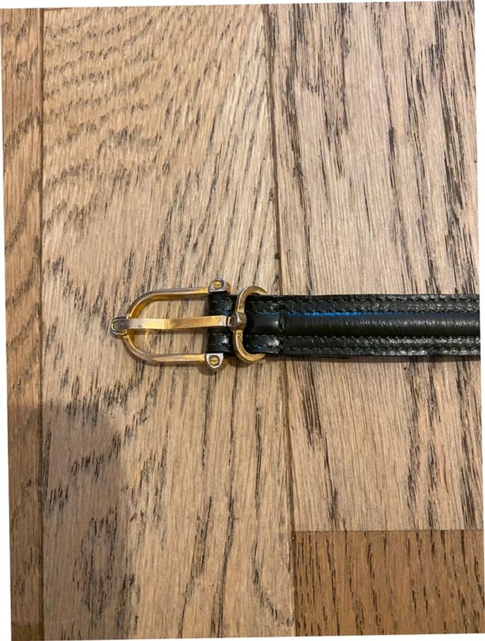 Ceinture fine vintage en cuir kaki made in France - photo numéro 2