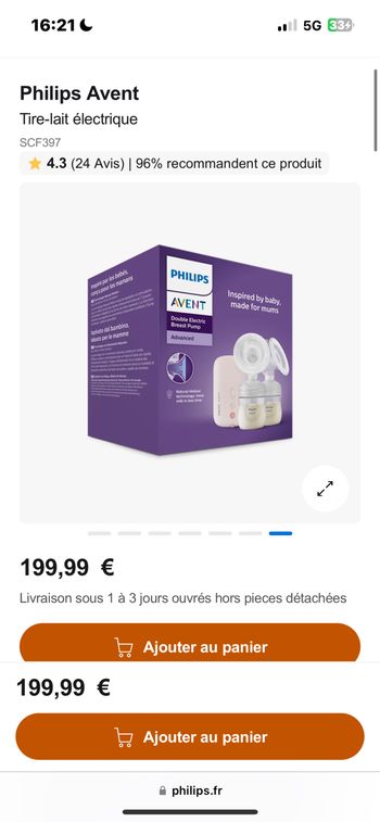 tire lait philips avent double