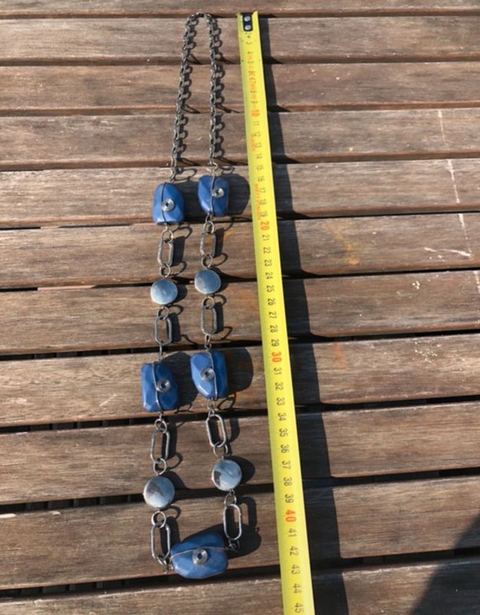 Collier perles bleues et acier neuf - photo numéro 2