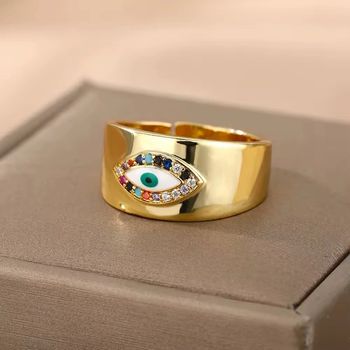 Bague œil dorée ajustable – acier inoxydable (neuve)