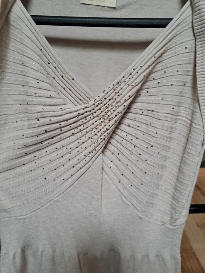 Robe pull beige chic avec strass 36/38 - photo numéro 6