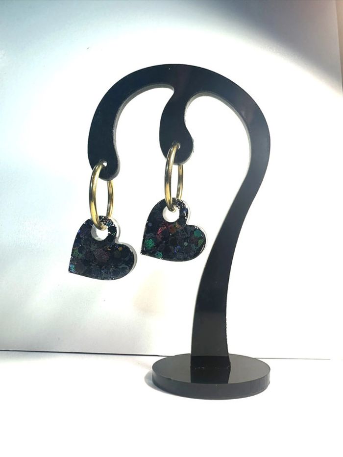 Boucles d’oreilles créoles cœur noirs