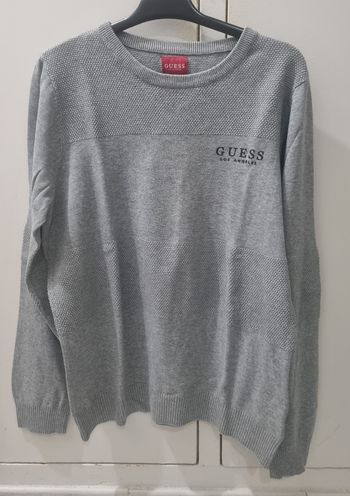 guess pull homme gris taille 42 xl maille texturée logo guess los angeles sweat