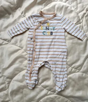 Pyjama léger blanc rayé marron 3 mois 60 cm Orchestra Sunny club