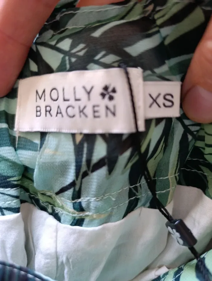 Neuf Pantalon en voile Molly Bracken taille XS vert menthe motif palmiers - photo numéro 3