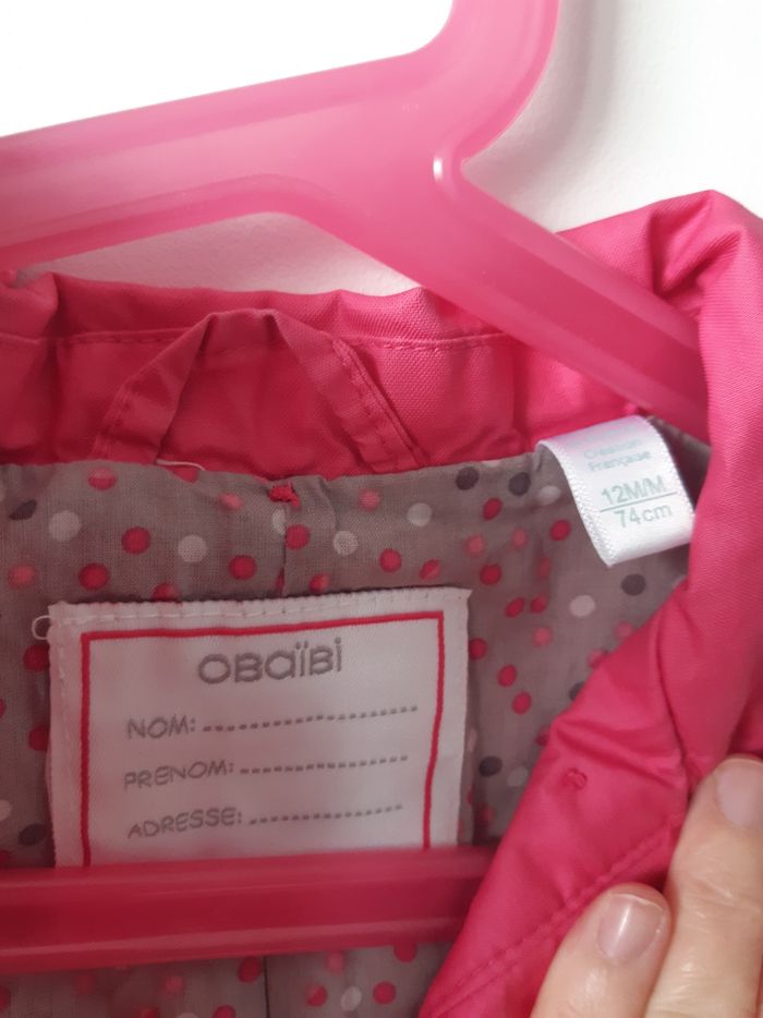 Manteau rose léger bébé fille 12 mois Obaibi - photo numéro 6