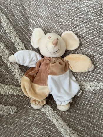 Peluche doudou plat 23cm bestever arlequin souris blanc et beige marron très bon état