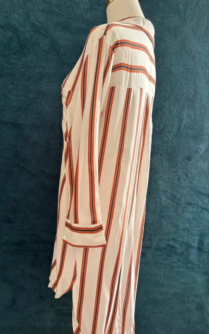 Chemise longue rayée marron noir blanc – Bershka – Taille M robe - photo numéro 5