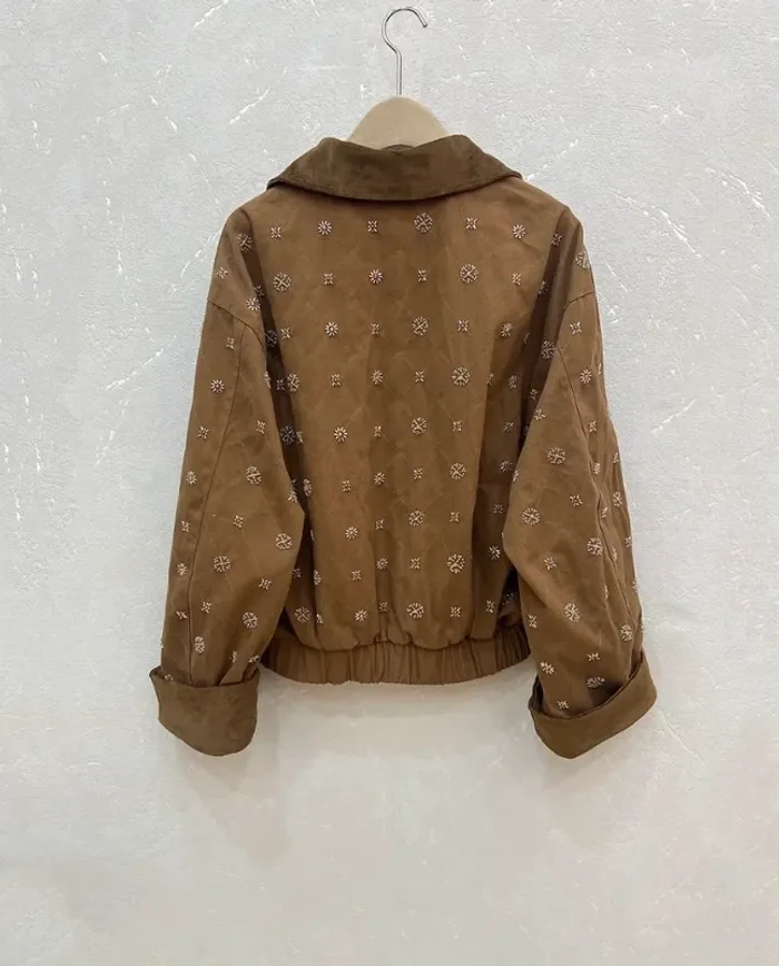 Veste marron coton strass stylé - photo numéro 3
