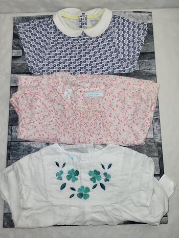 Lot 3 robes a motif fleuri et rond 12 mois obaïbi 