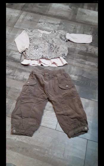 Ensemble pantalon velours marron et haut manche longue fleurie