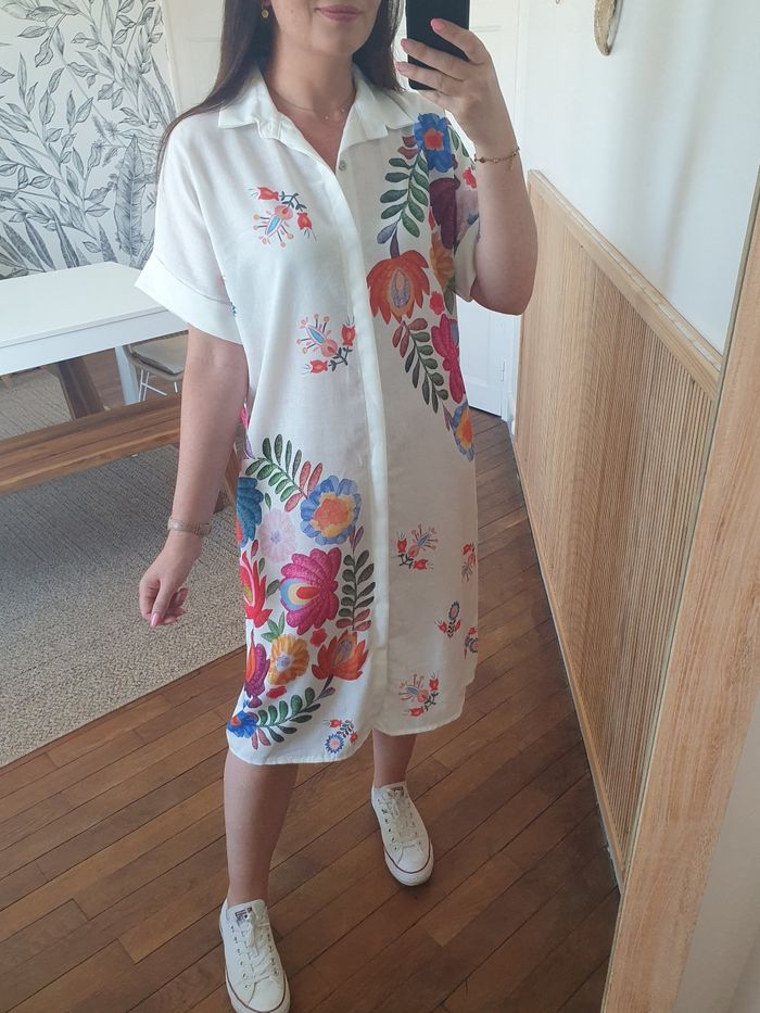 Robe droite Menton fleurs multicolores Taille unique - photo numéro 2
