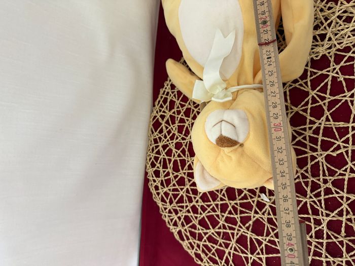 Peluche chat BENGY jaune blanc noeud satin 34 cm - photo numéro 4