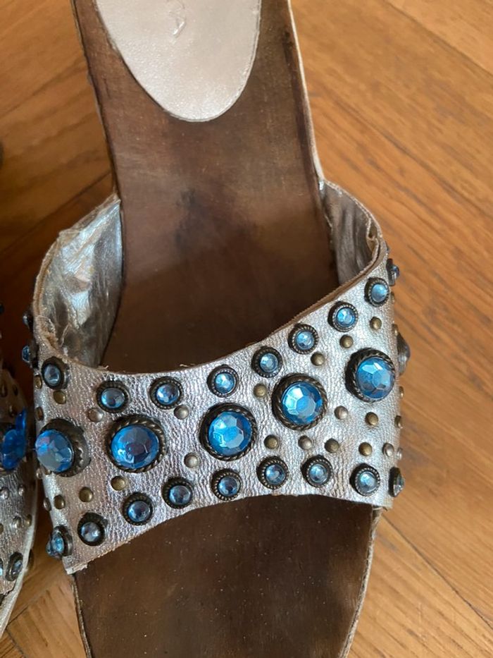 Sabot bois/argenté strass bleu Sophia taille 37 - photo numéro 2