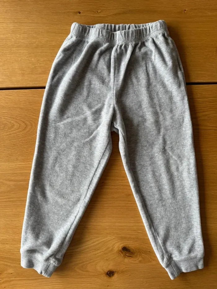 Pyjama 2 pièces en velours à ML haut rose pâle et tête de chat, bas gris - Taille 4 Ans - photo numéro 8