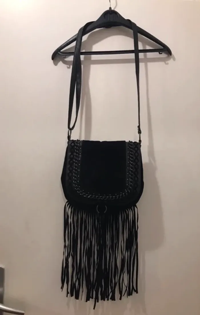 Sac à main atmosphère en bandoulière avec des franches noire en dim noir taille unique - photo numéro 2