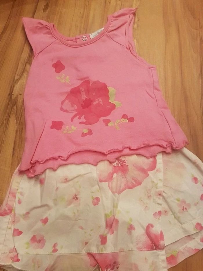 Ensemble #6mois #t-shirt #gilet #jupe/schort# rose# 68cm# fleur - photo numéro 2