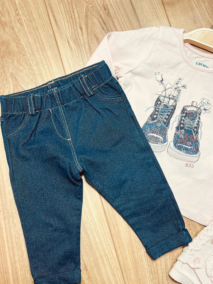 Taille 6 mois tenue 3p fille IKKS Kiabi rose pale et bleu brut * chaussures * 🎀 - photo numéro 3