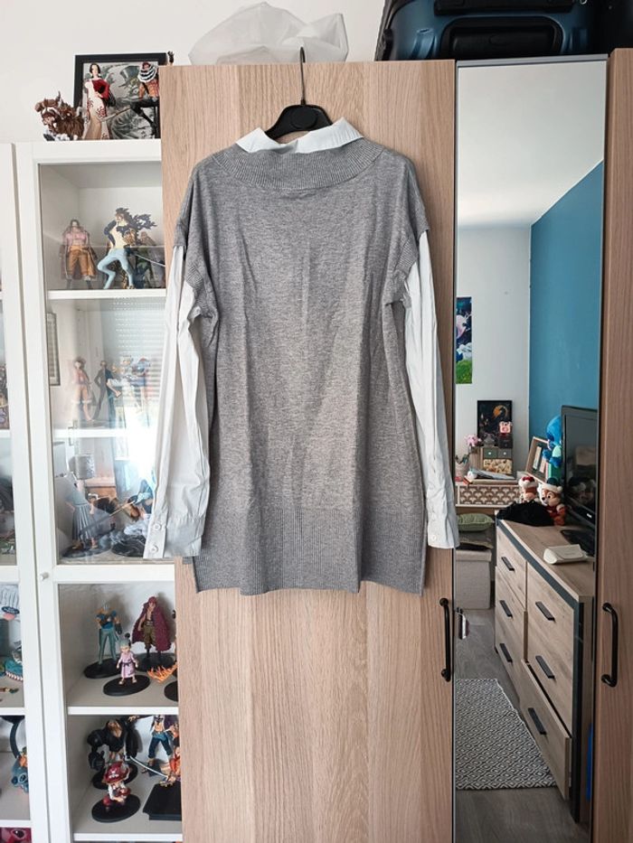 Chemise pull gris et blanc neuf TEX- Taille XL 42 - photo numéro 8