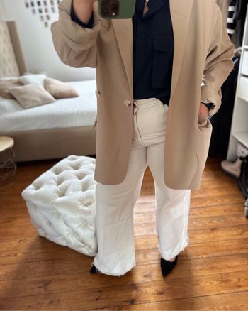 Blazer long beige oversize taille 38