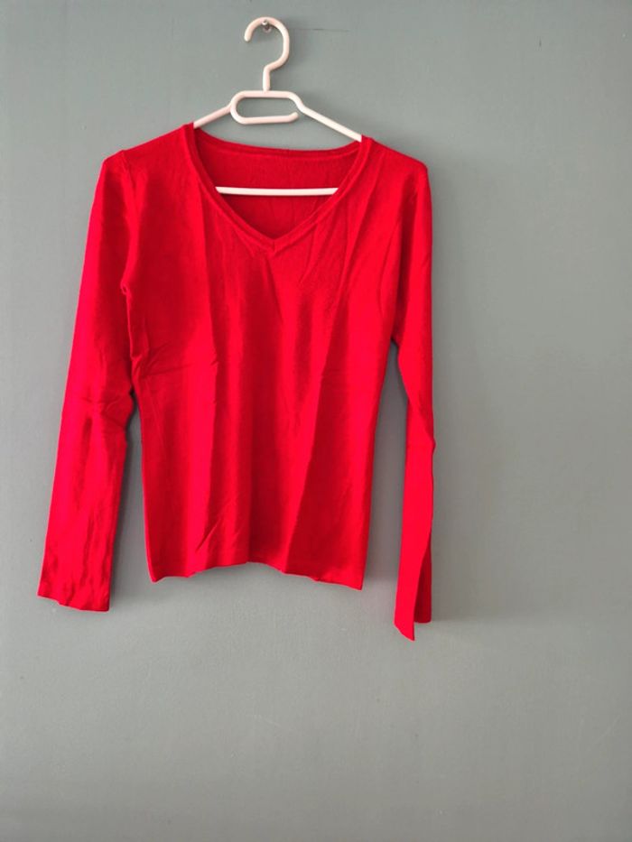 Pull fin rouge moulant taille unique - photo numéro 2