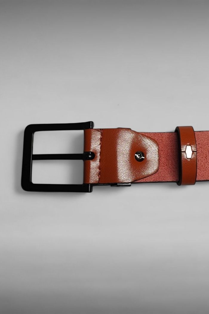 Ceinture cuir marron clair Boucle acier noire 120CM - photo numéro 3