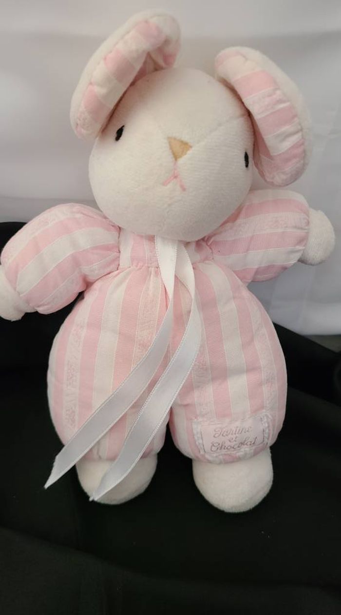 Doudou lapin blanc rayé rose TARTINE ET CHOCOLAT - photo numéro 3