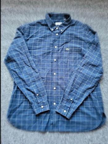 Chemise Lacoste Bleu à Carreaux Blanc - Manches Longues - Taille L - 100 % Coton