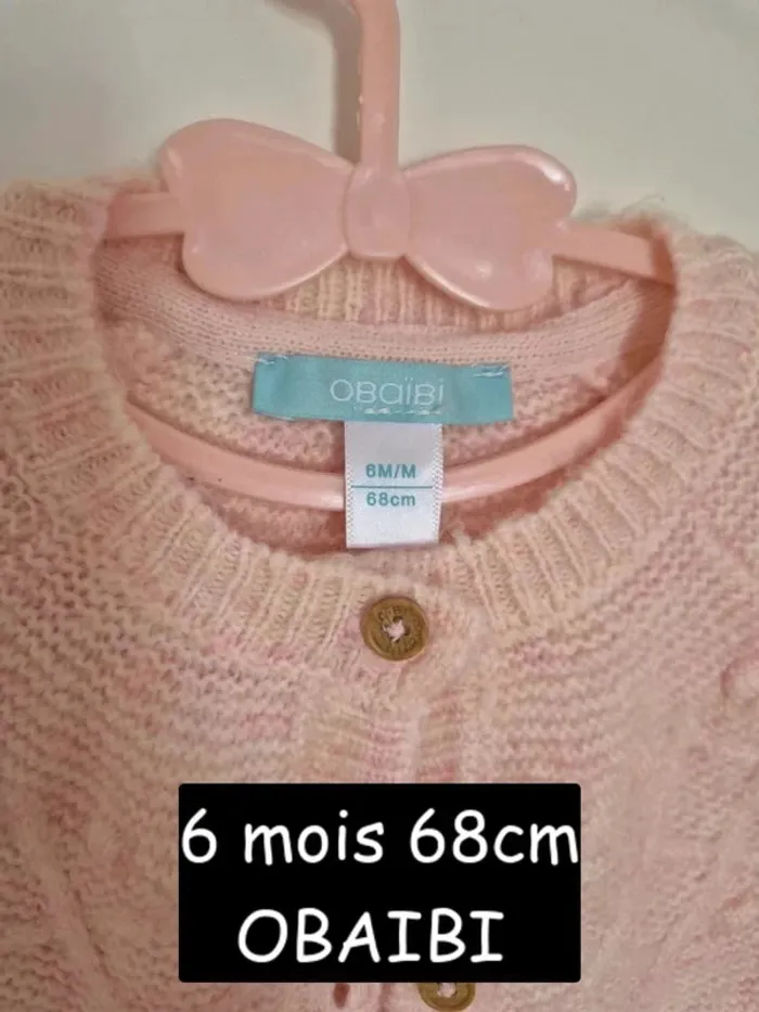 Beau gilet maille tricot OBAIBI 6 mois 68 cm rose collection 2024 - photo numéro 2