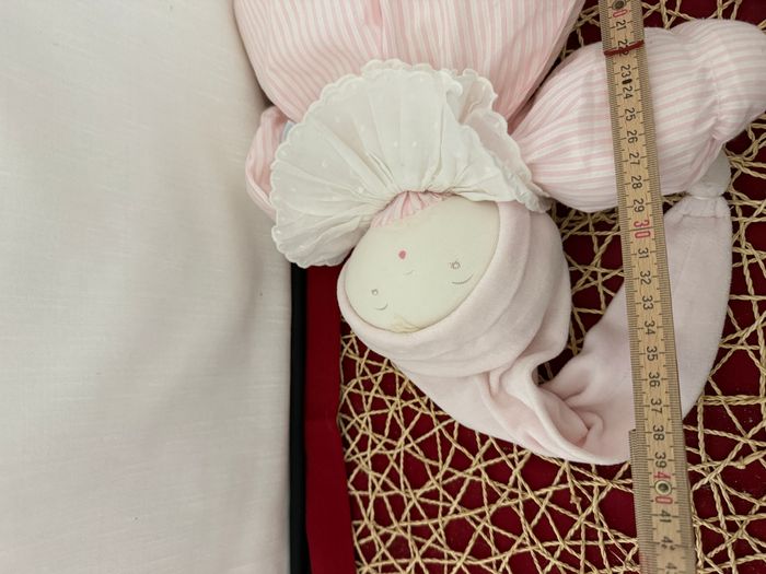 POUPEE LUTIN MOULIN ROTY DOUDOU ROSE RAYE COL BLANC GRELOT - photo numéro 3