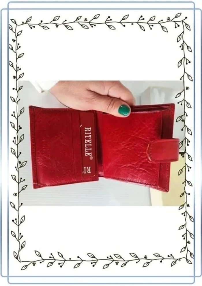 Portefeuille rouge Ritelle en cuir véritable, neuf 9x10,5cm - photo numéro 4