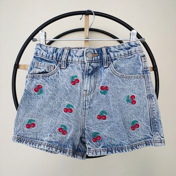7 8 ans short en jean cerise brodée denim&co n