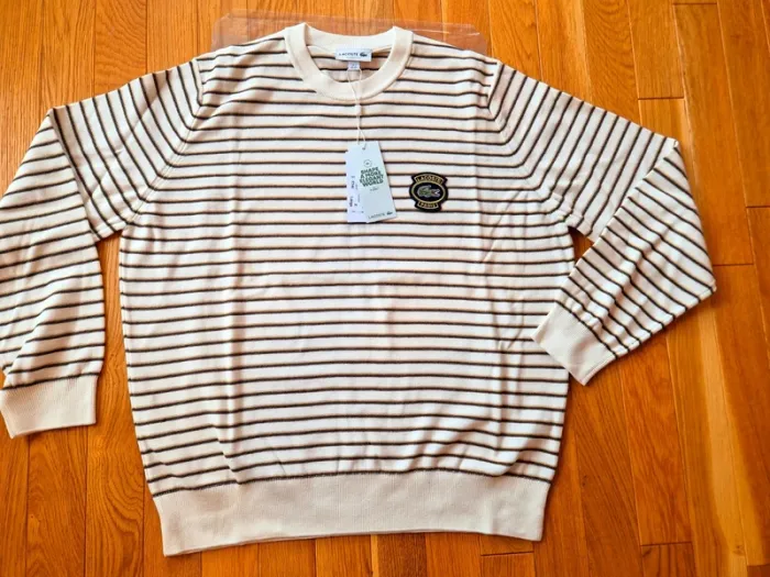 Pull "Lacoste" Blanc à rayures Taille XL neuf sous blister 100 % coton organique. - photo numéro 9