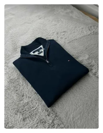 Pull Half zip Tommy Hilfiger bleu marine M premium coton