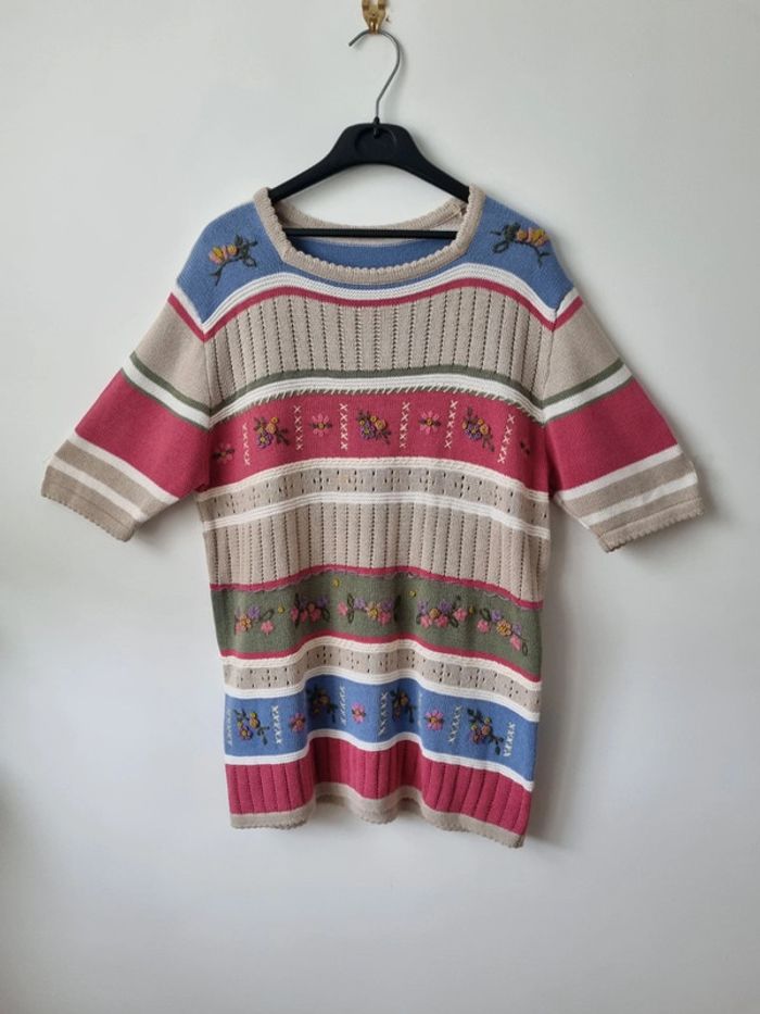 Top en coton brodé coloré vintage - photo numéro 2