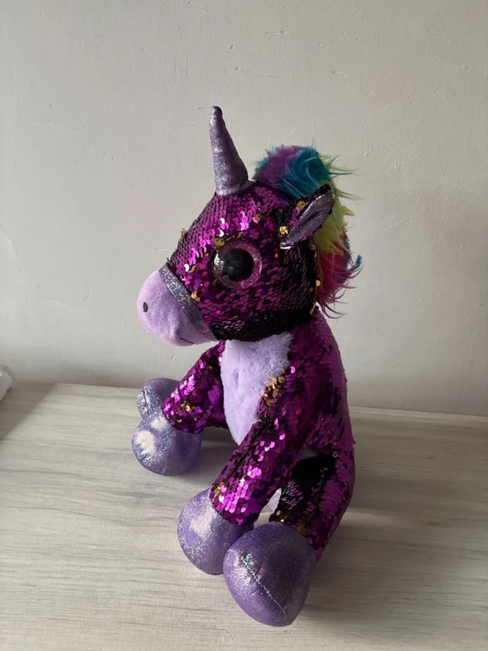 Peluche licorne à paillettes - photo numéro 3